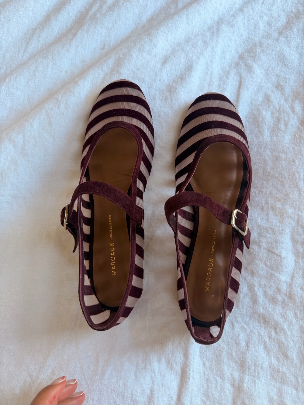 Margaux Burgundy and Cream Striped Mary Jane Flats
